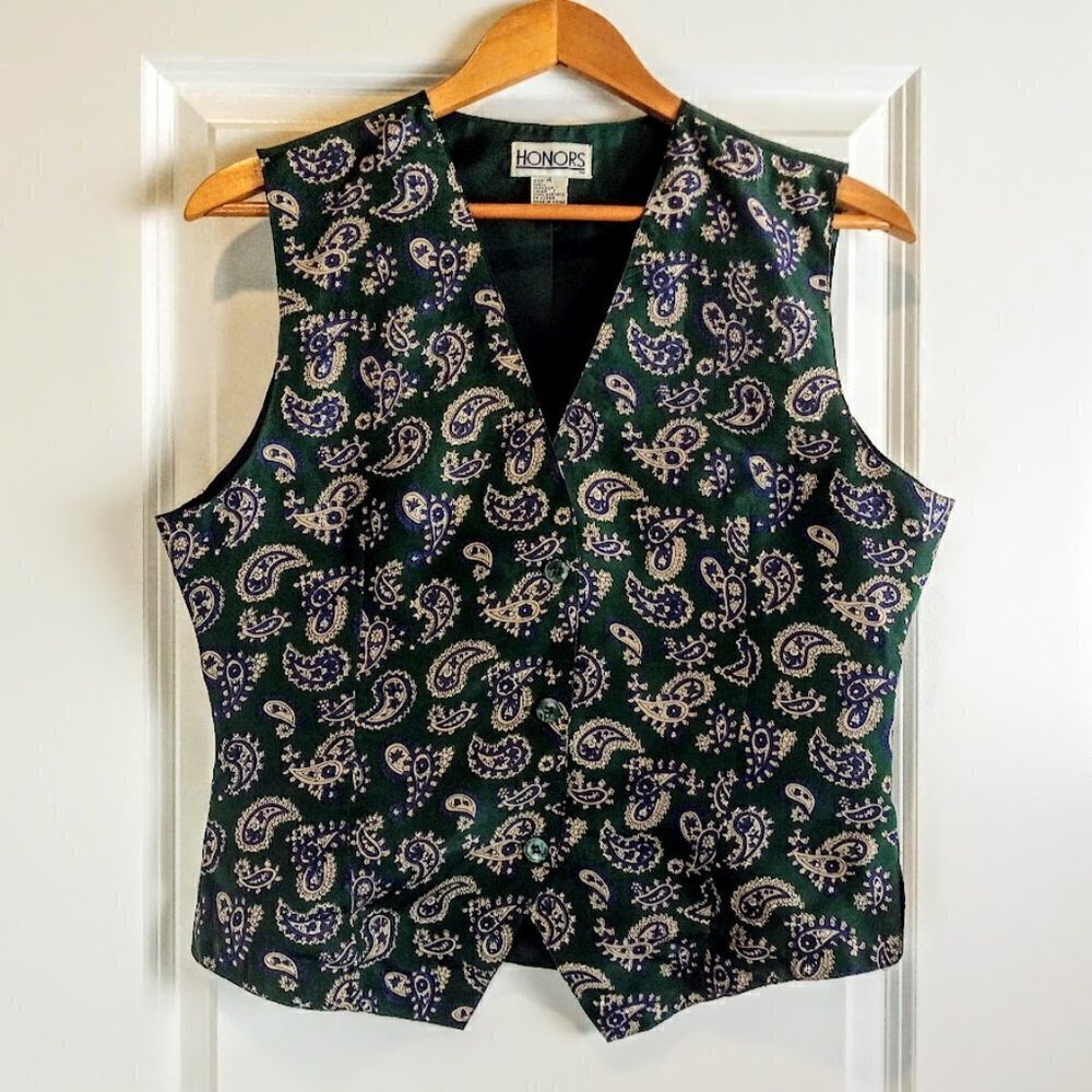 Honors Green Blue Tan Paisley Silk Vest